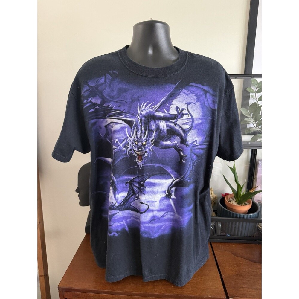 Vintage Liquid Blue Black Purple Dragon T Shirt Men’s XL AOP Grunge Y2K